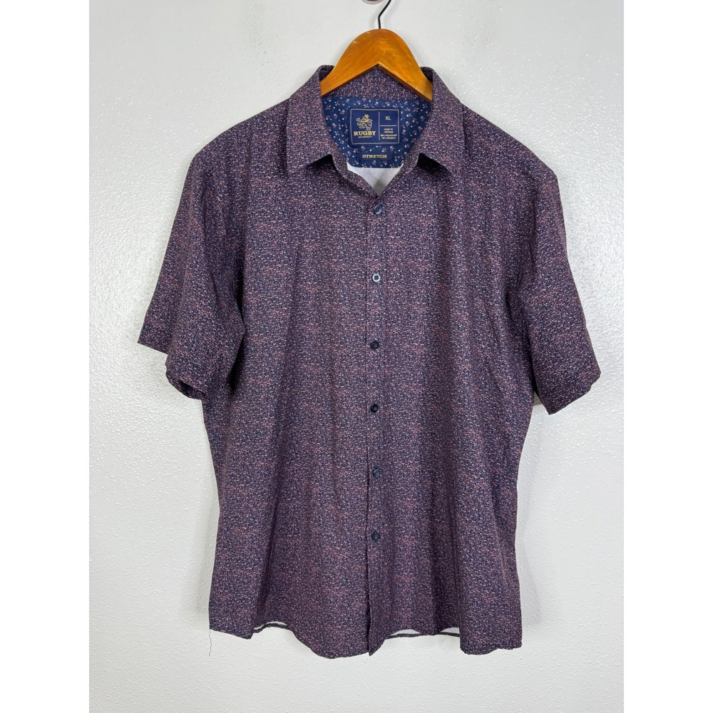 Rugby University Mens XL Navy Pink Floral Bird Print Stretch Button Down Shirt